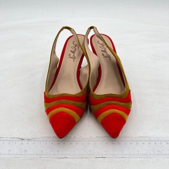 FOWT Red&yellow Rainbow Color Stripes Strange Spiral High Heel Pumps Slip On Poi - Picture 3 of 8